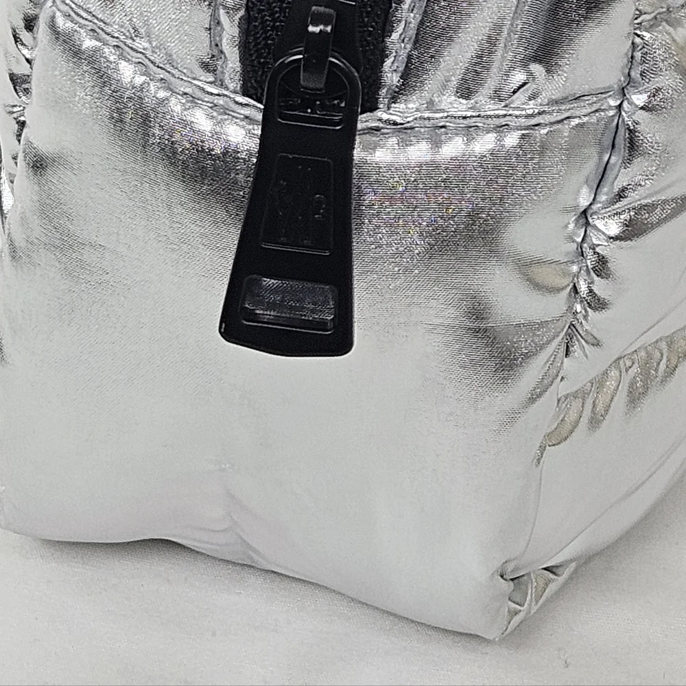Moncler Parfums Metallic Silver Quilted Cosmetic Travel Pouch GWP NWOT